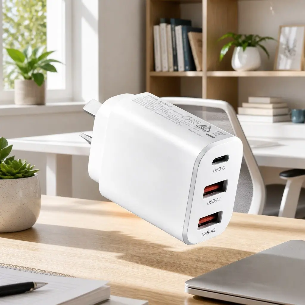 30W USB C Charger Wall Adapter 3 Port Fast Charging Compact Australian Plug White