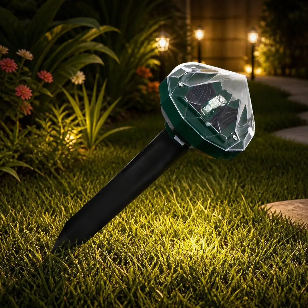 Solar Snake Repeller ABS Green 4 Pack Garden Lawn Pest Deterrent with LED Light Vibration Technology