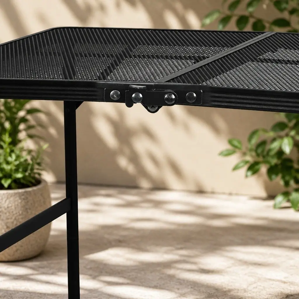 Folding Grill Table Aluminium Steel Mesh Portable Adjustable Height Black