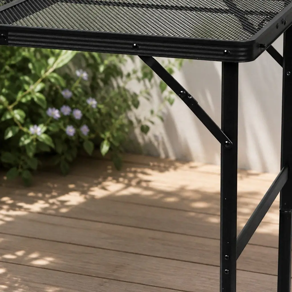 Folding Grill Table Aluminium Steel Mesh Portable Adjustable Height Black