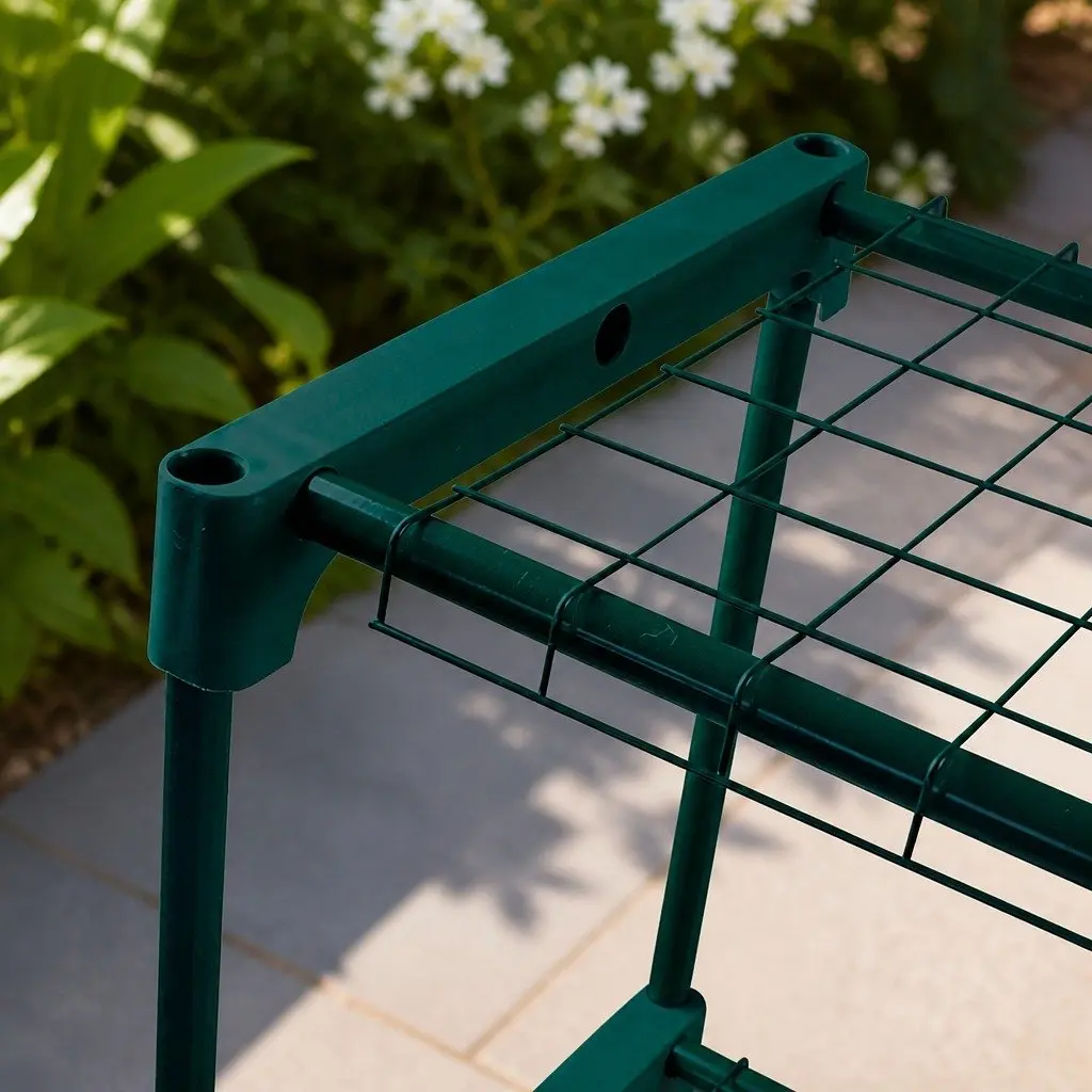 4 Tier Plant Stand Metal Shelves 90cm W x 31cm D x 106cm H Dark Green
