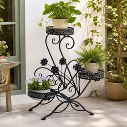 Metal Plant Stand Indoor Outdoor Steel Frame Pot Display Shelf Stand Black