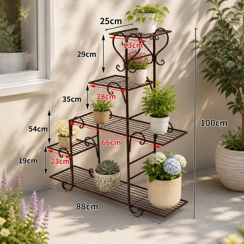 5 Tier Metal Plant Stand Steel Bronze Indoor Outdoor Garden Balcony Patio Flower Pot Shelf