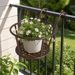 Plant Stand Flower Holder Hanging Pot Rack Hook Rail Bronze Steel