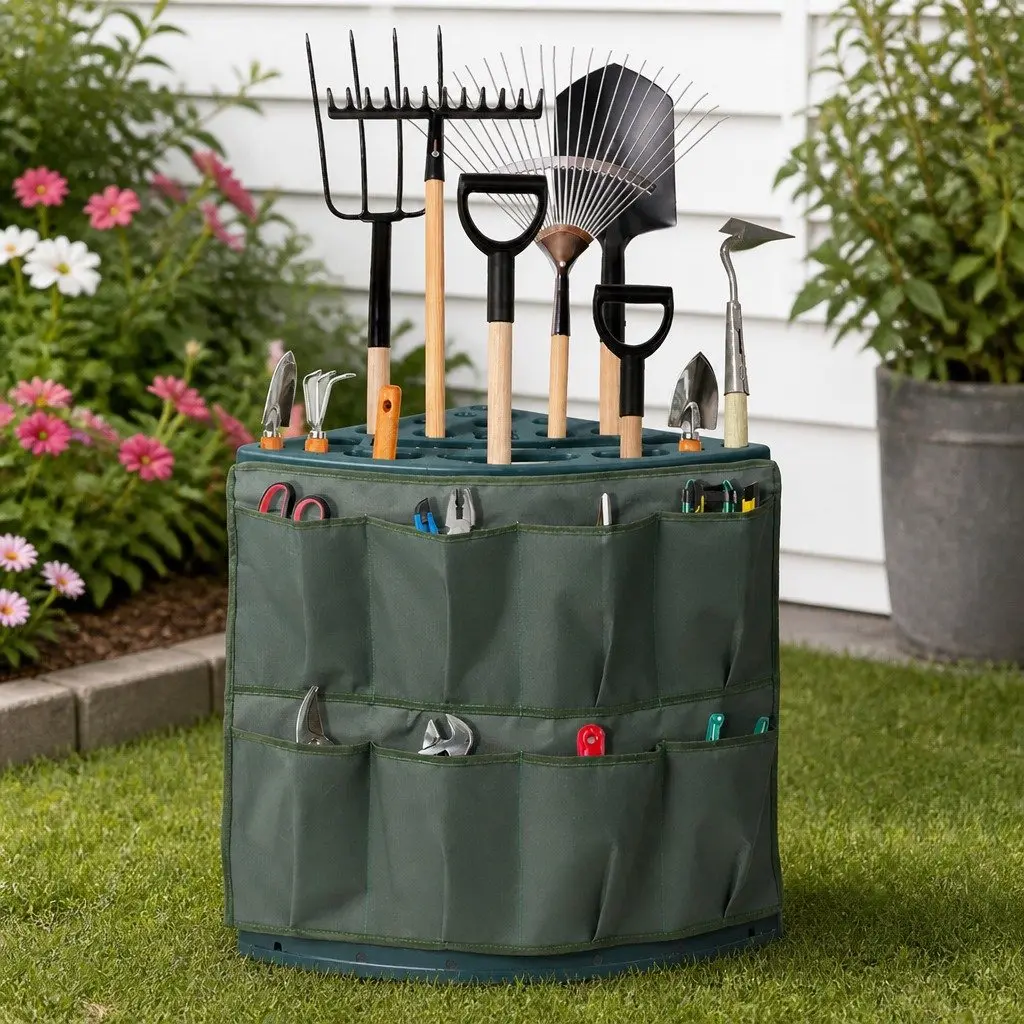 Garden Tool Rack Storage Organizer Weatherproof 27 Slots Green