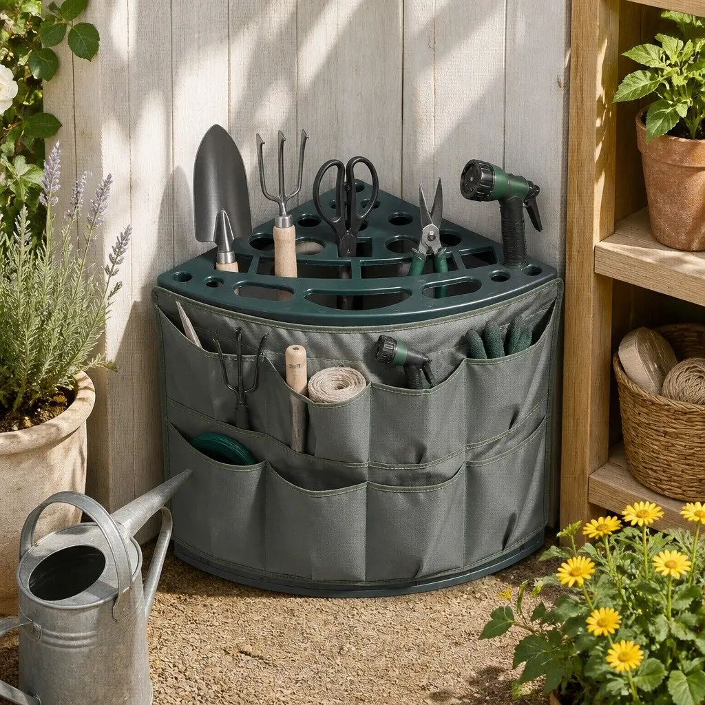 Garden Tool Rack Storage Organizer Weatherproof 27 Slots Green