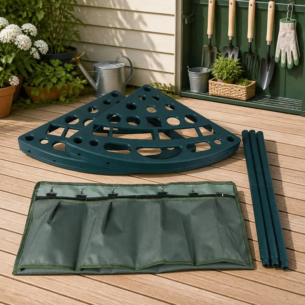Garden Tool Rack Storage Organizer Weatherproof 27 Slots Green
