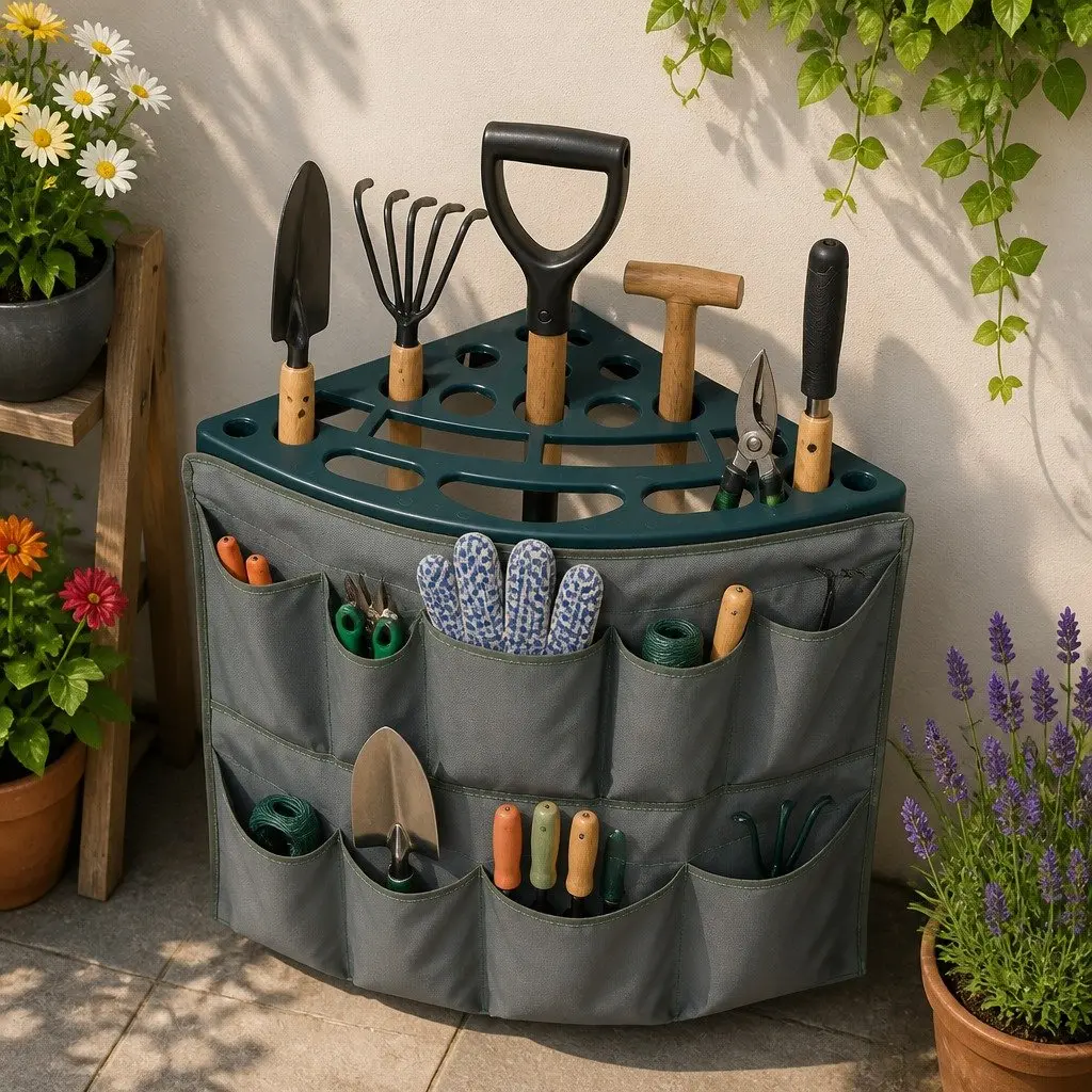 Garden Tool Rack Storage Organizer Weatherproof 27 Slots Green