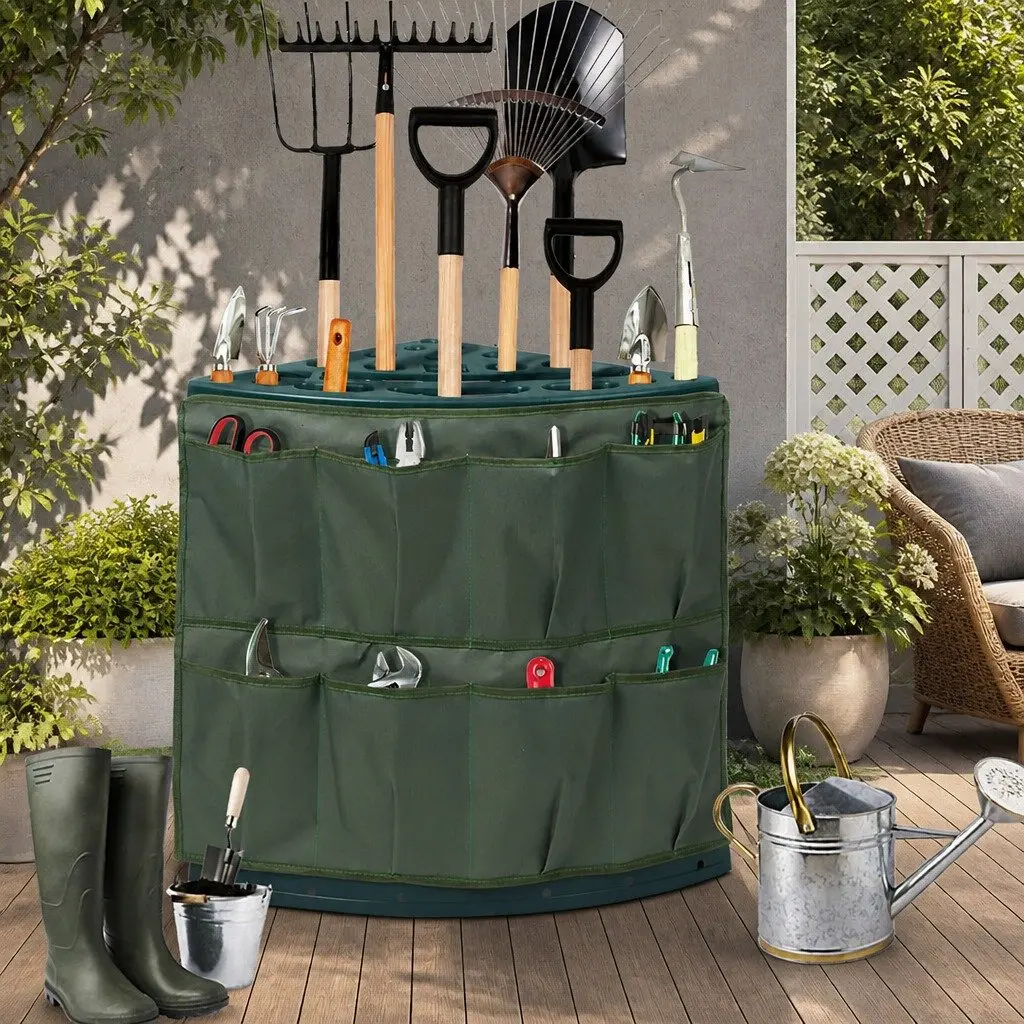 Garden Tool Rack Storage Organizer Weatherproof 27 Slots Green