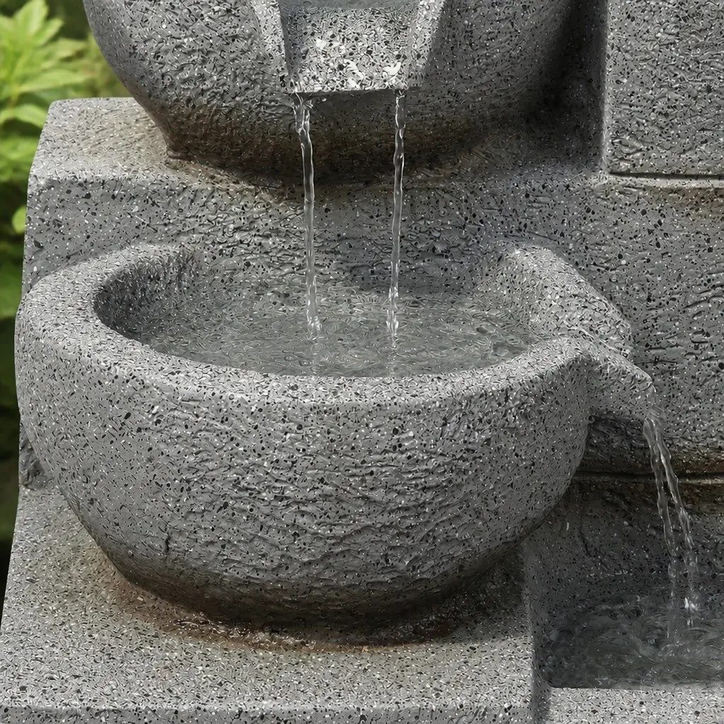 Electric Fountain Water Bird Bath Resin Sculpture 38cm x 28cm x 57cm Grey