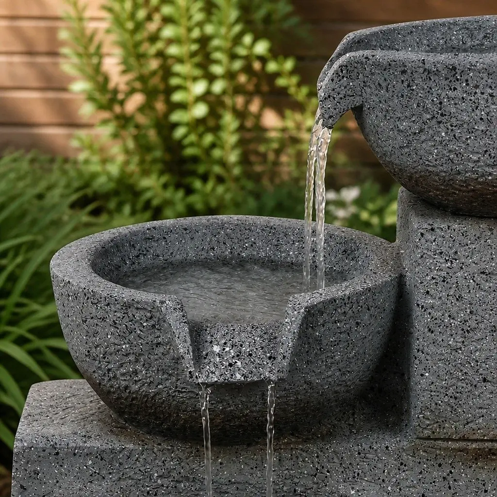 Electric Fountain Water Bird Bath Resin Sculpture 38cm x 28cm x 57cm Grey
