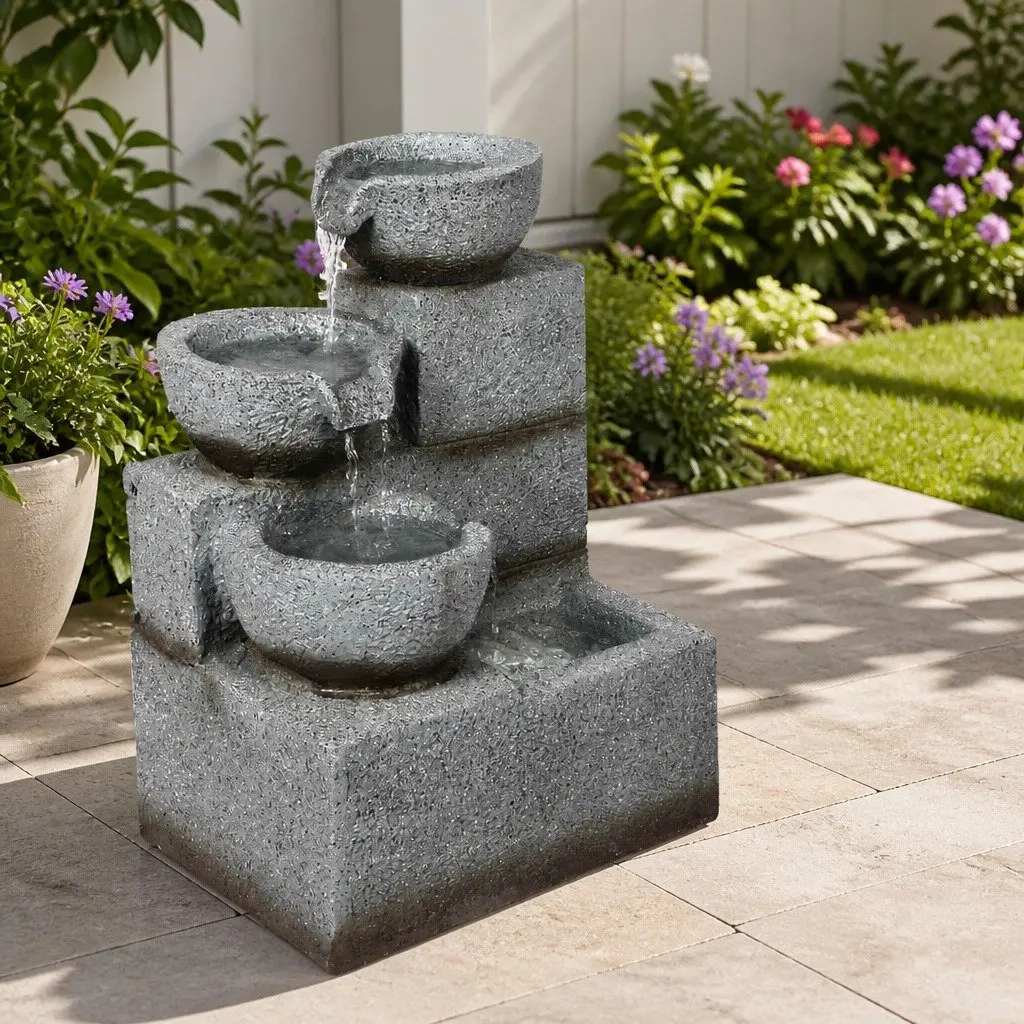 Electric Fountain Water Bird Bath Resin Sculpture 38cm x 28cm x 57cm Grey