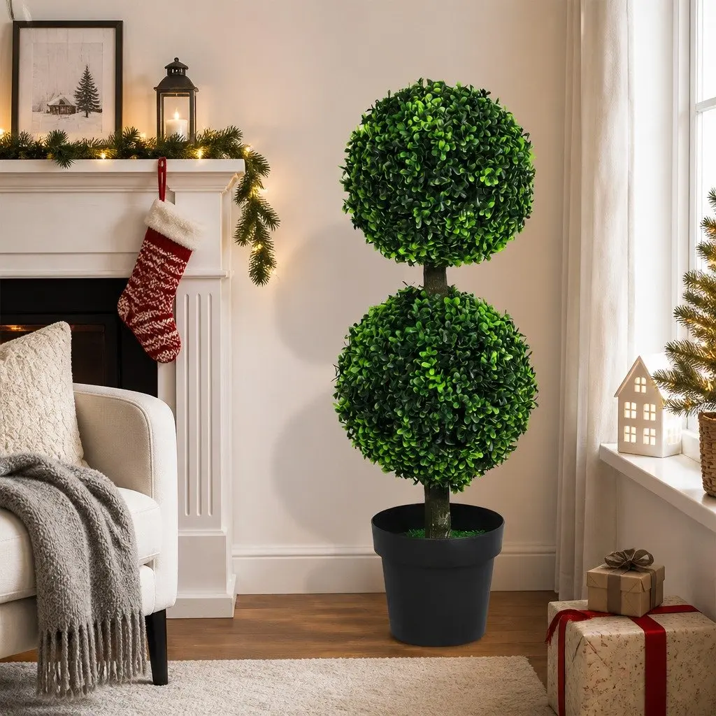 Artificial Double Ball Topiary Cedar Trees Indoor Outdoor Spiral Faux Plant