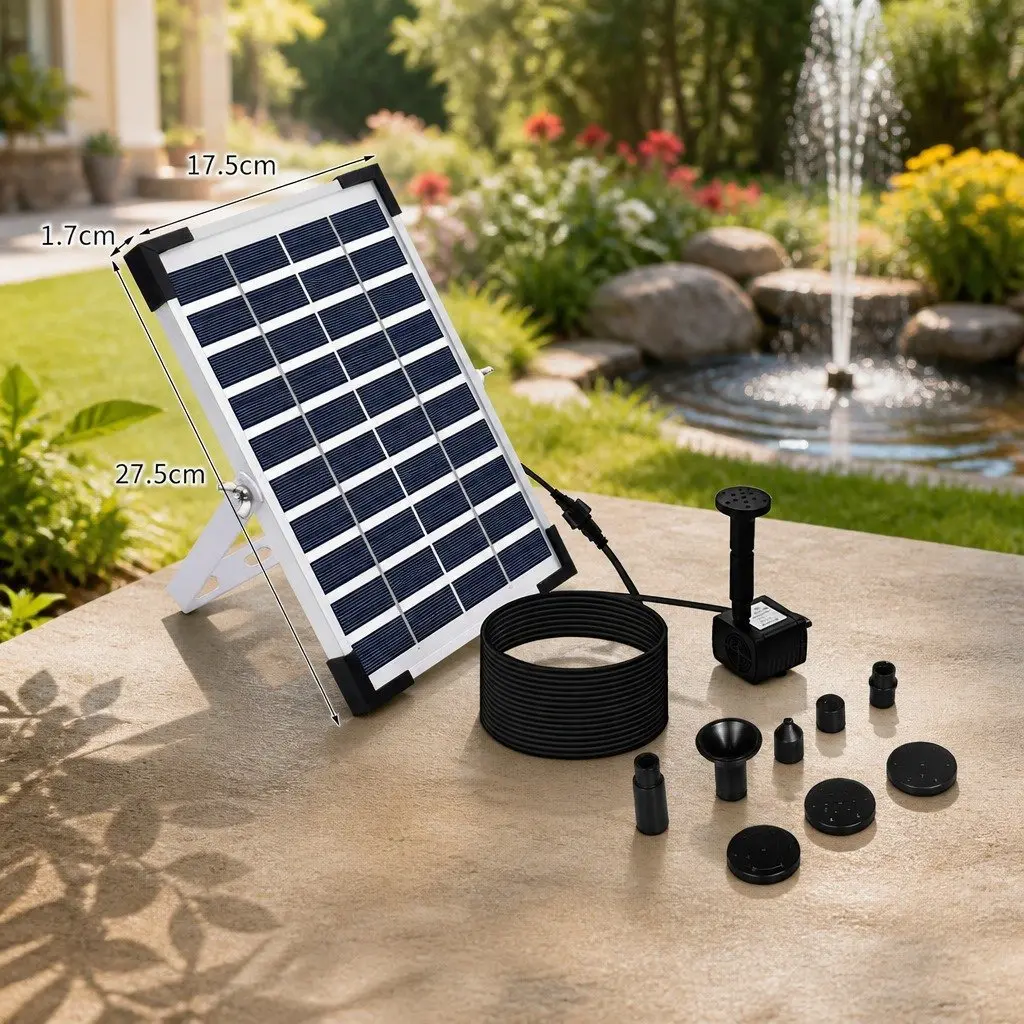 Solar Fountain 5W Outdoor Water Feature Powered Polycrystalline Panel 8 Nozzles