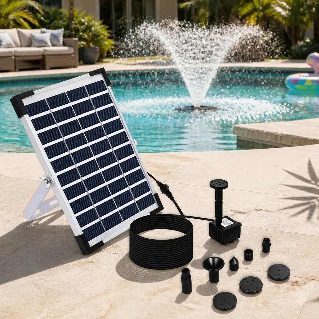 Solar Fountain 5W Outdoor Water Feature Powered Polycrystalline Panel 8 Nozzles