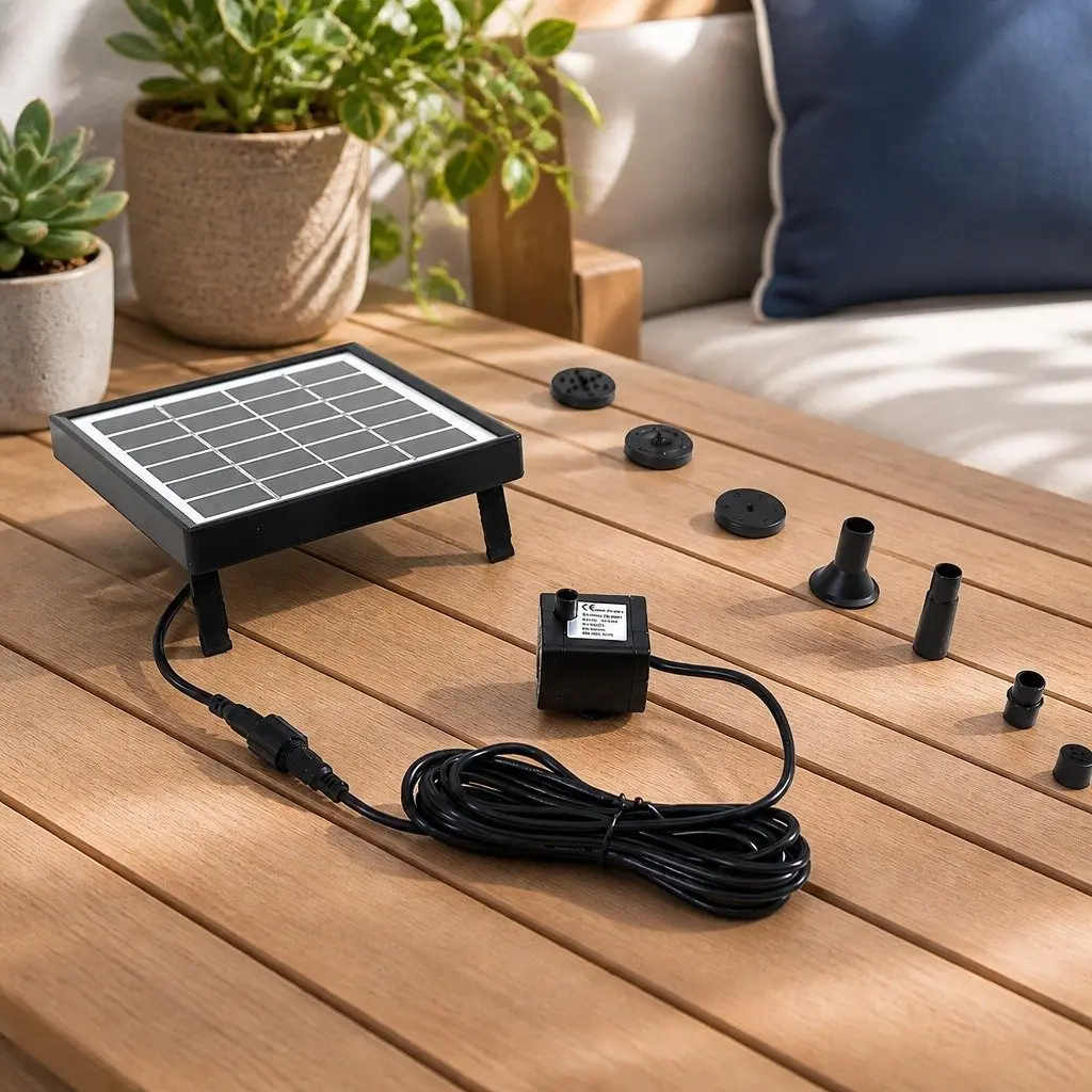 Solar Powered Water Fountain Pump Kit Garden Backyard Feature Adjustable Spray Nozzles Tubing