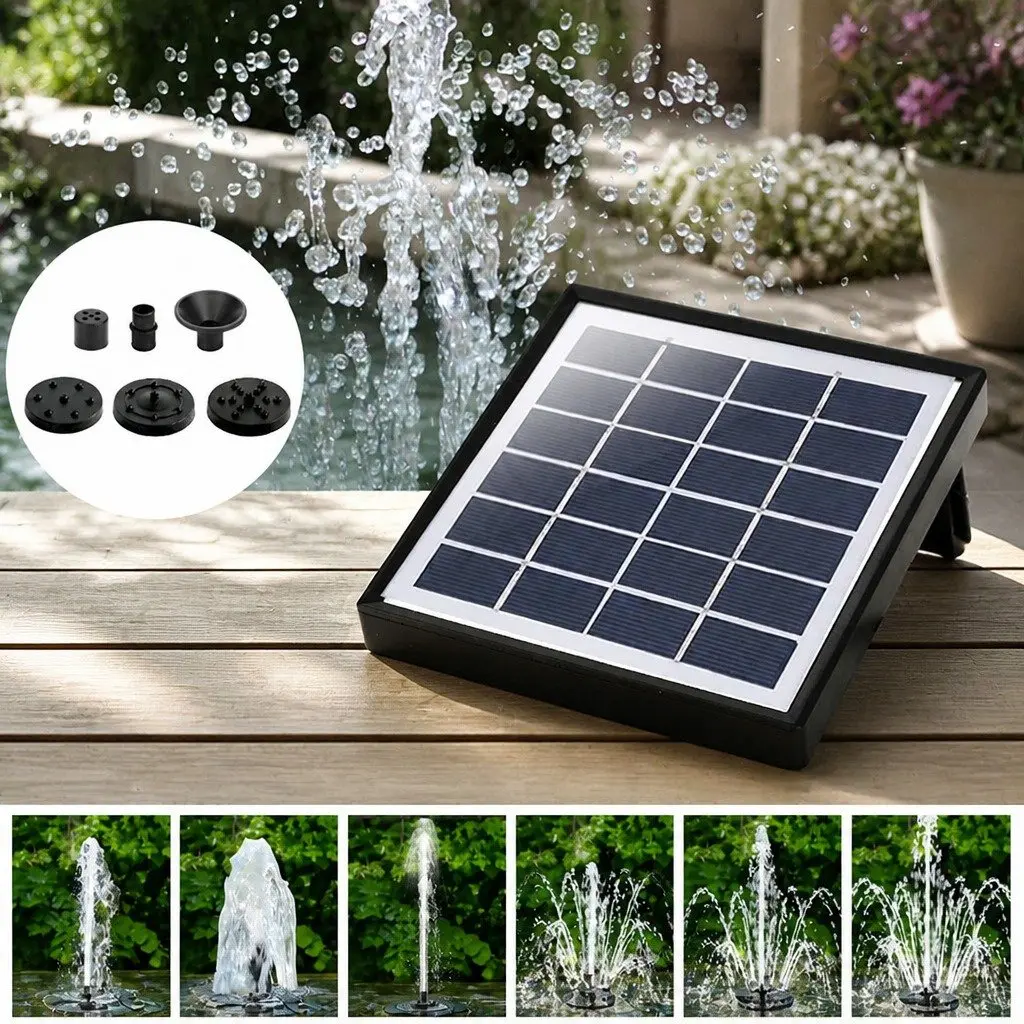 Solar Powered Water Fountain Pump Kit Garden Backyard Feature Adjustable Spray Nozzles Tubing