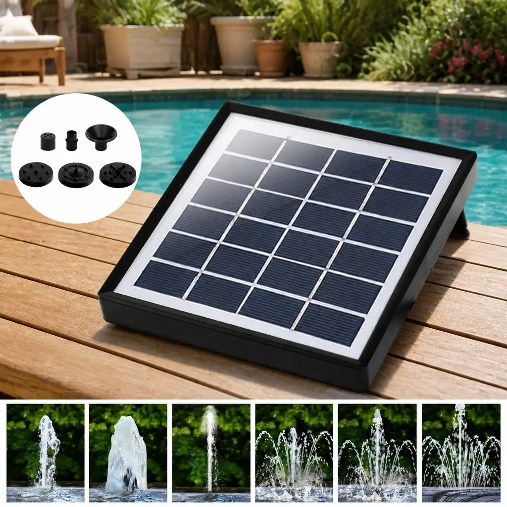 Solar Powered Water Fountain Pump Kit Garden Backyard Feature Adjustable Spray Nozzles Tubing