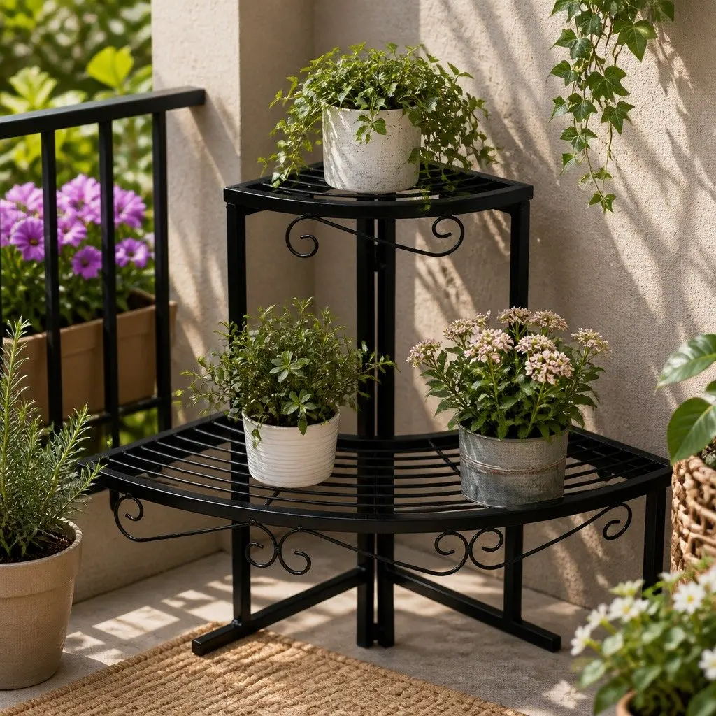 3-Tier Plant Stand Steel 84cm W x 60cm D x 60cm H Black or White Indoor Outdoor Flower Pot Rack Shelf Storage Garden