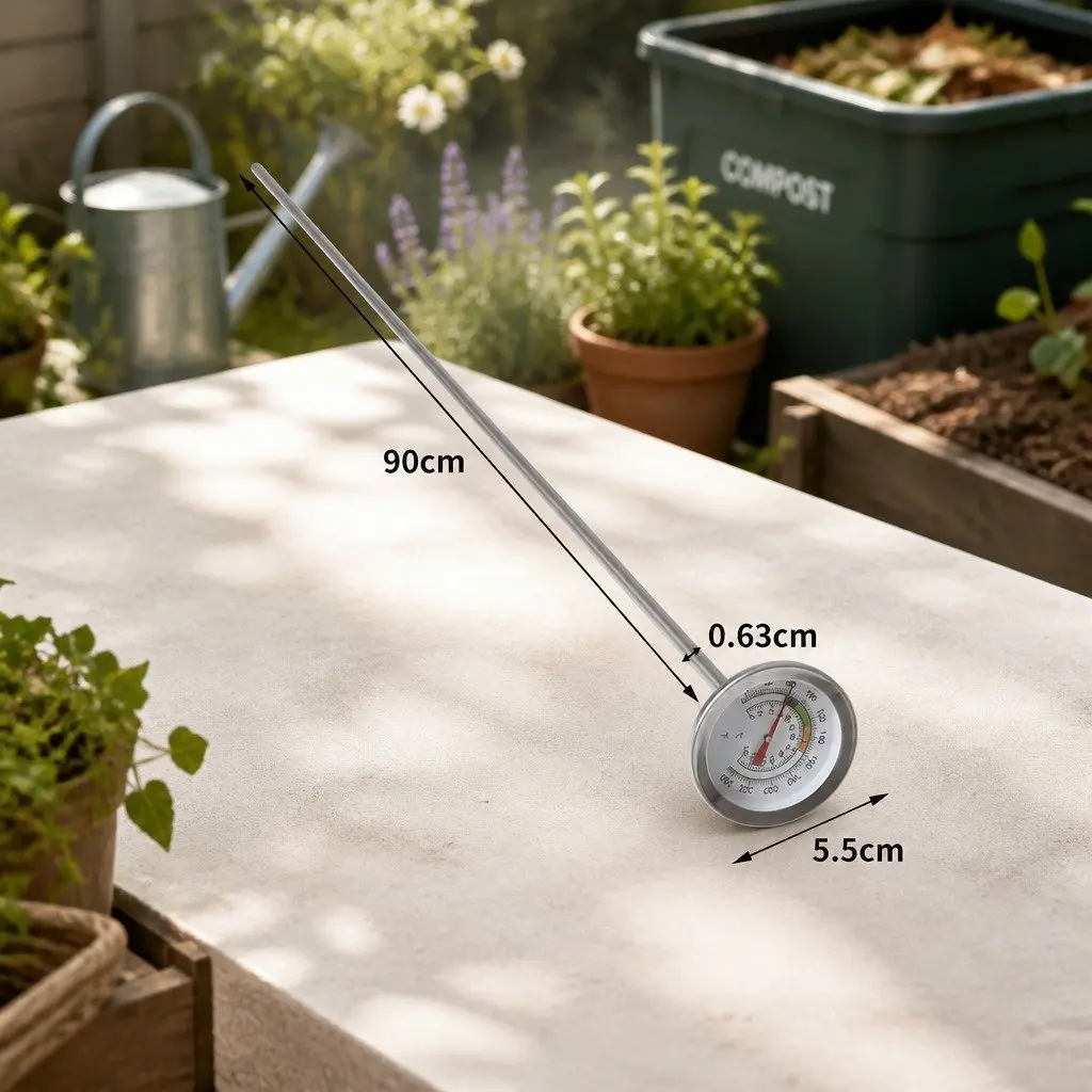 90cm Compost Probe Soil Thermometer Stainless Steel 0-120°C Measuring Range