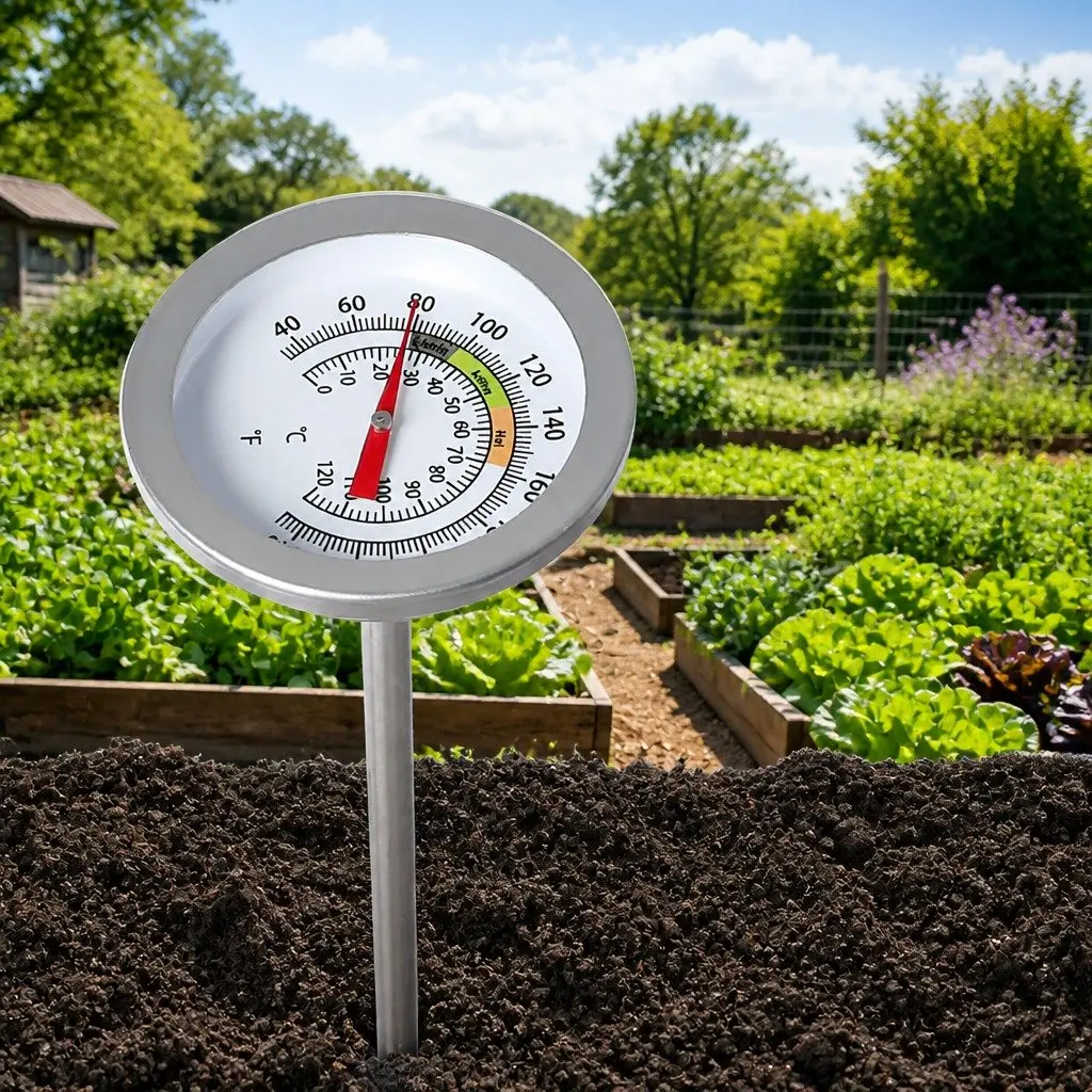 90cm Compost Probe Soil Thermometer Stainless Steel 0-120°C Measuring Range