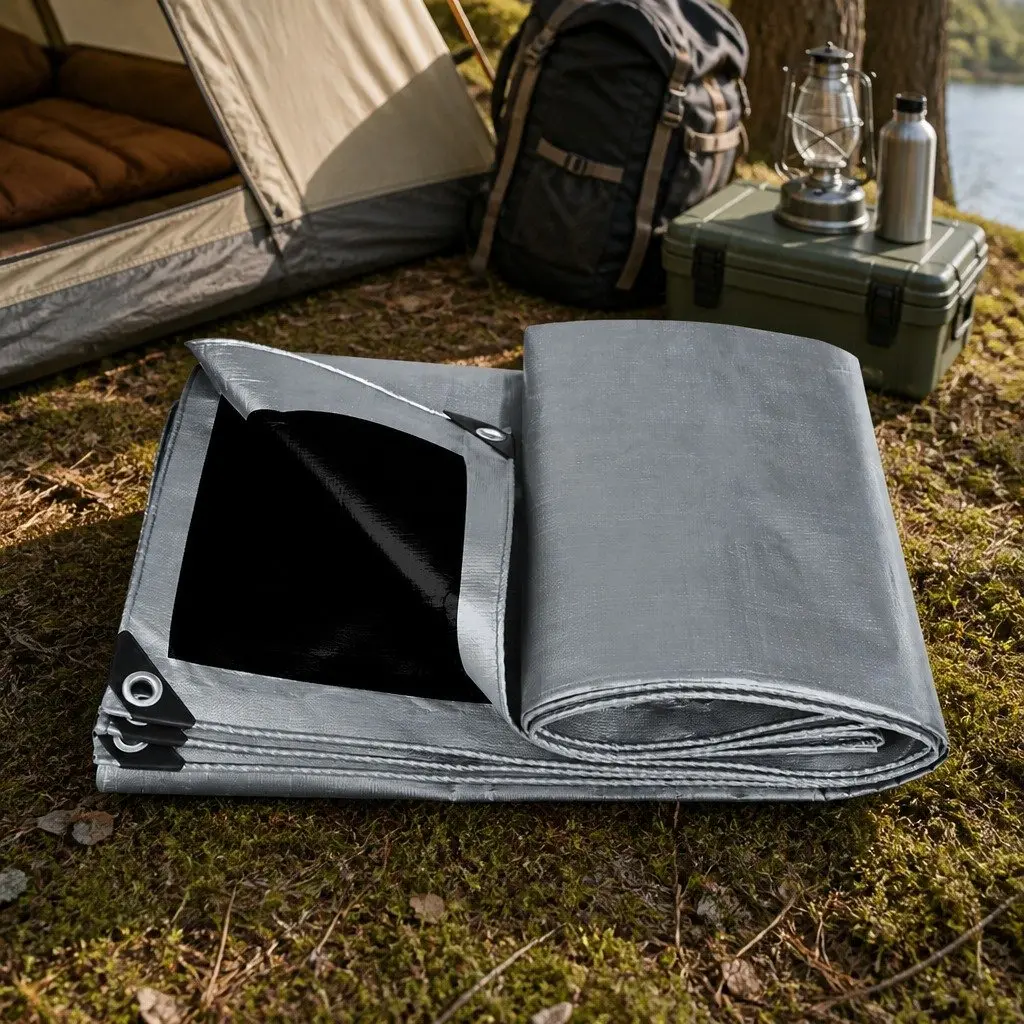 Heavy Duty Waterproof Tarp 200GSM Grey and Black Outdoor Ground Cover for Camping and Weather Protection