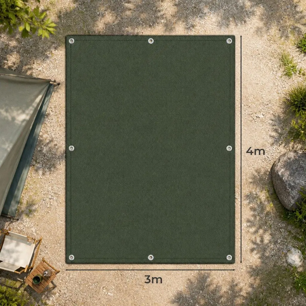 Heavy Duty Waterproof Green Tarp 4x3 Metre Polyester Canvas for Outdoor Camping and Weather Protection