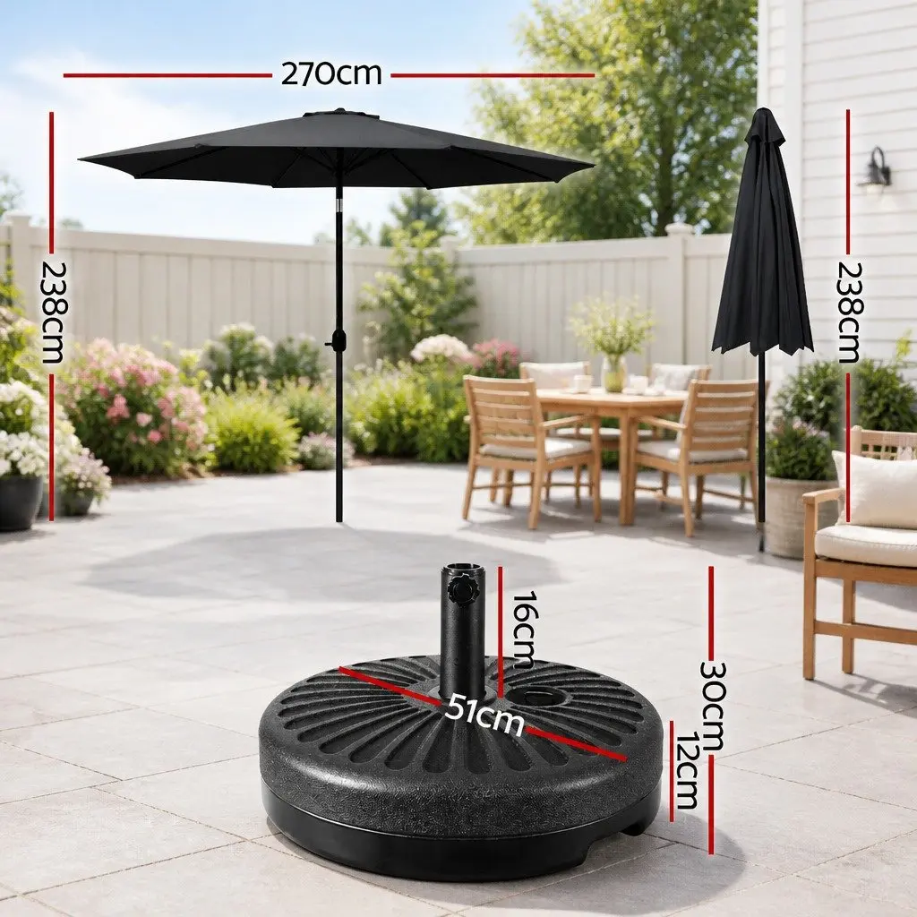 Outdoor Umbrella Octagonal Canopy 2.7m Black Water-resistant Polyester Garden Patio