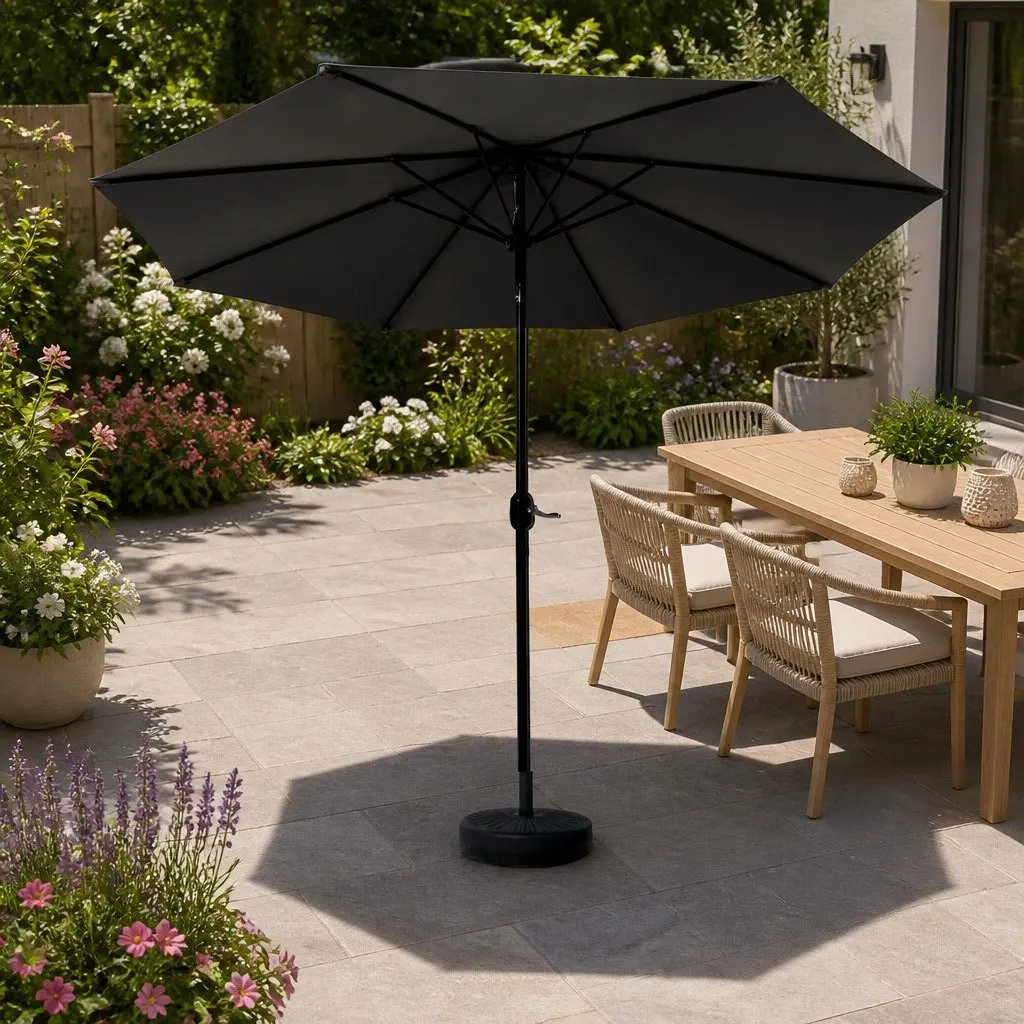 Outdoor Umbrella Octagonal Canopy 2.7m Black Water-resistant Polyester Garden Patio