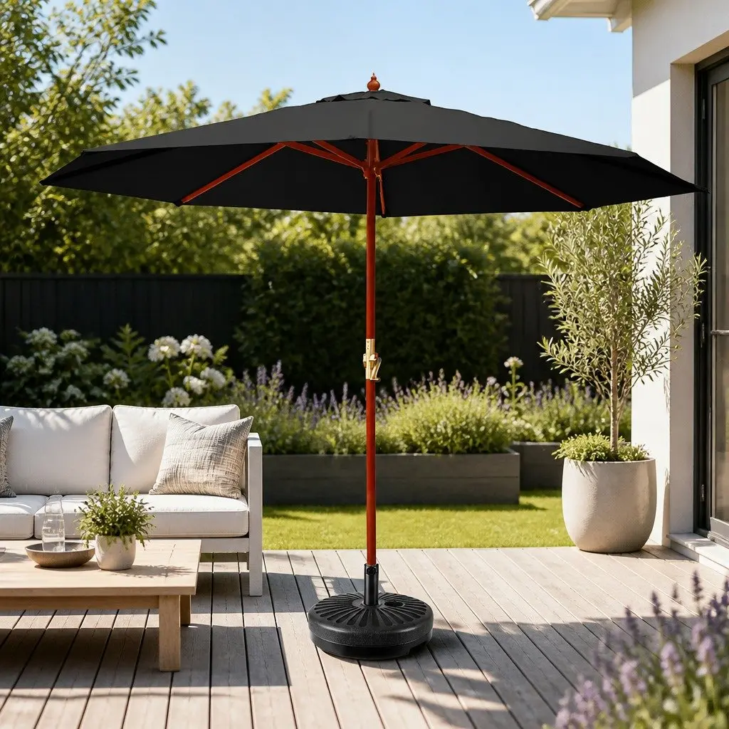 3m Outdoor Umbrella with Base Pole Garden Sun Stand Deck Patio Shade Black