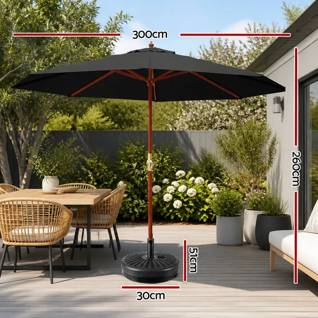 3m Outdoor Umbrella with Base Pole Garden Sun Stand Deck Patio Shade Black