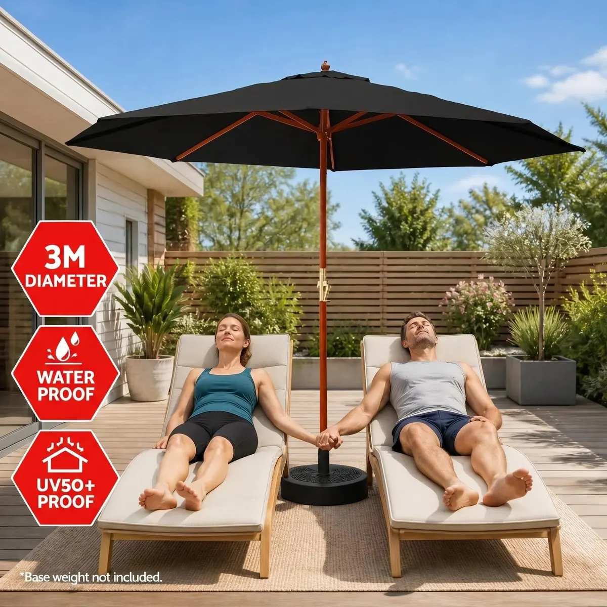 3m Outdoor Umbrella with Base Pole Garden Sun Stand Deck Patio Shade Black