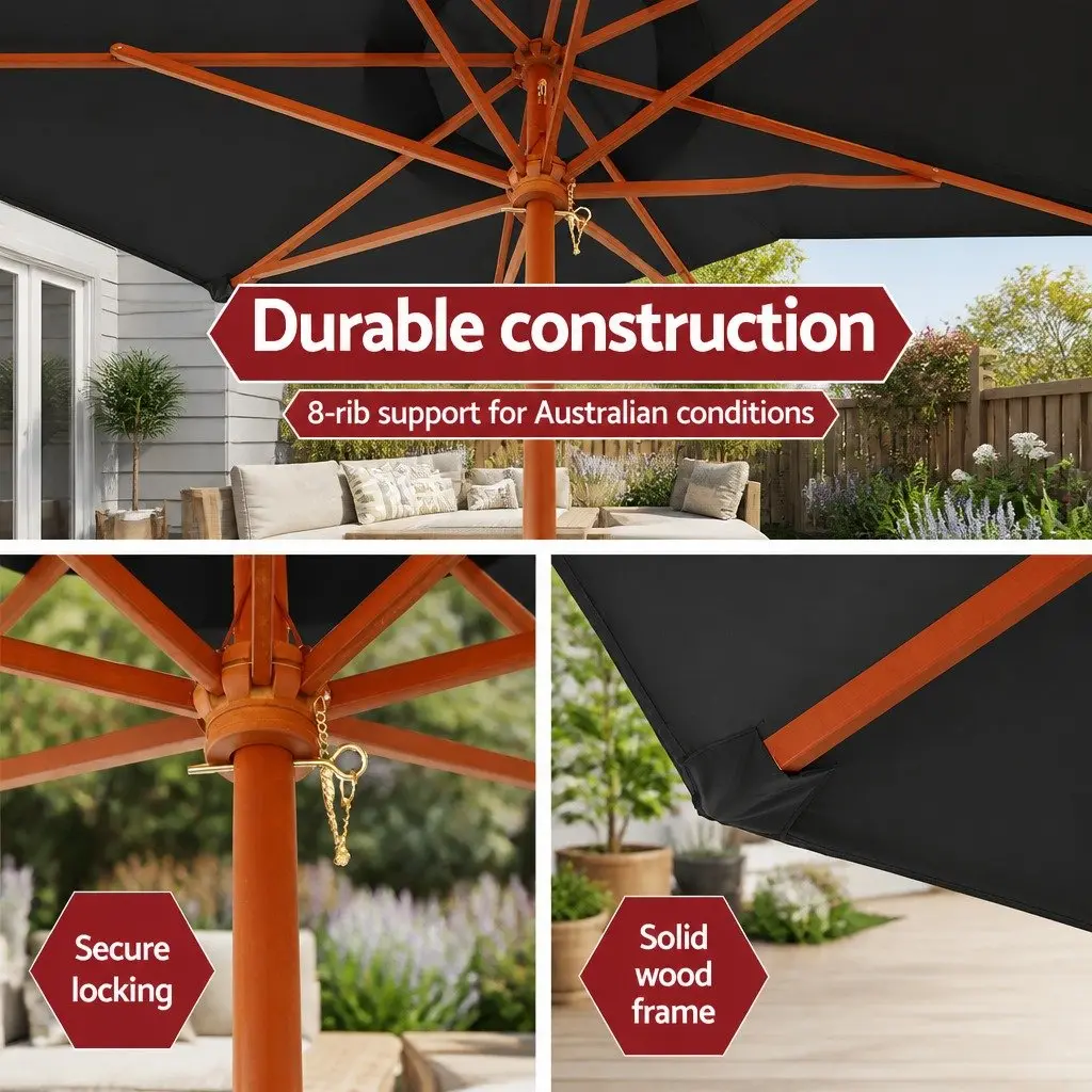 3m Outdoor Umbrella with Base Pole Garden Sun Stand Deck Patio Shade Black