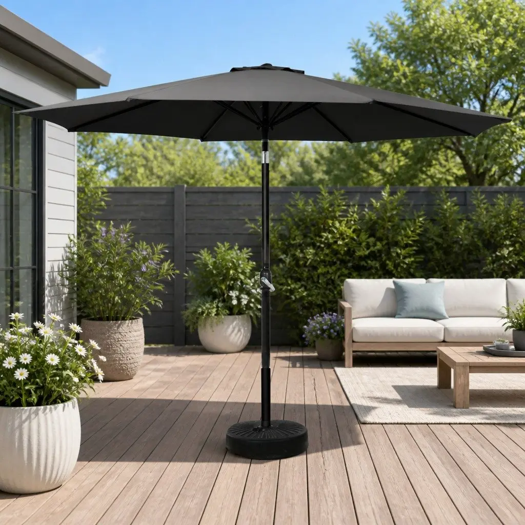 Outdoor Umbrella Octagonal 3m Black Polyester Centre Post Garden Patio Beach Sun Shade