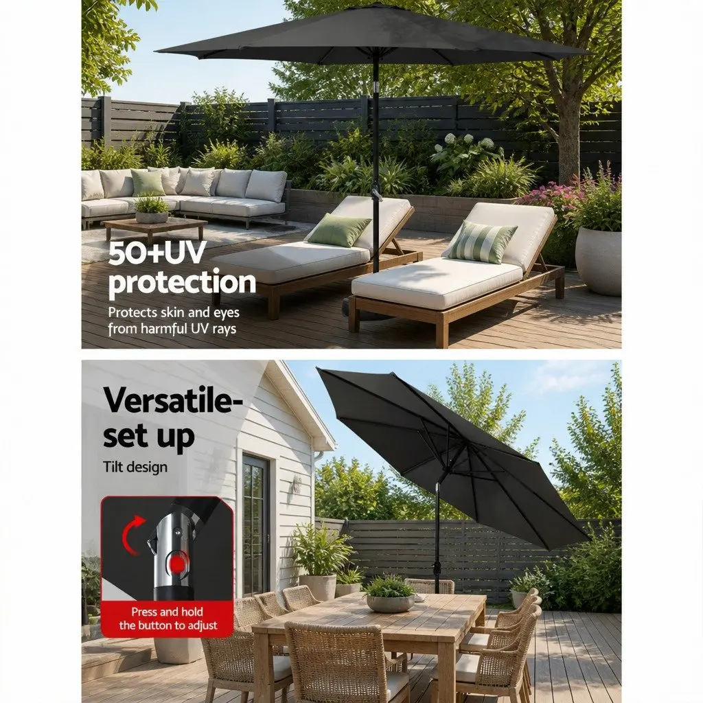 Outdoor Umbrella Octagonal 3m Black Polyester Centre Post Garden Patio Beach Sun Shade