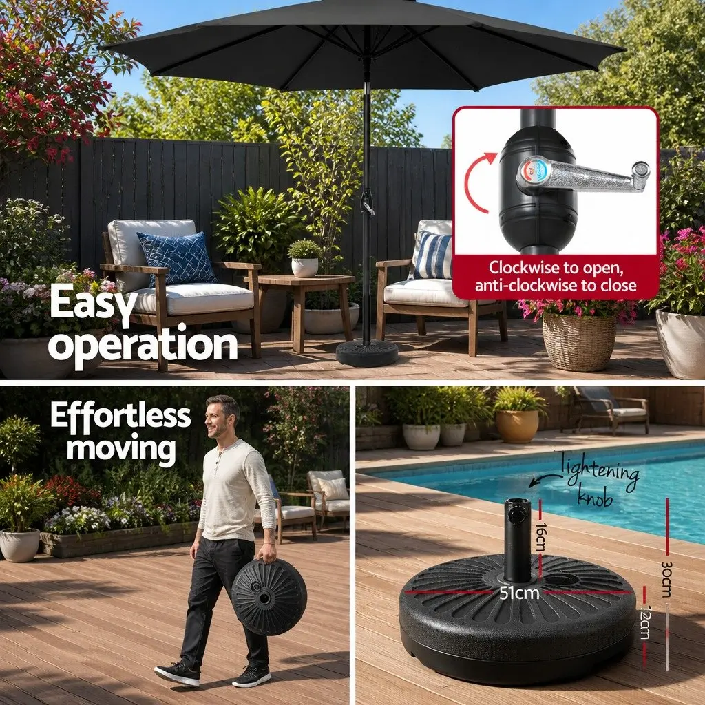 Outdoor Umbrella Octagonal 3m Black Polyester Centre Post Garden Patio Beach Sun Shade