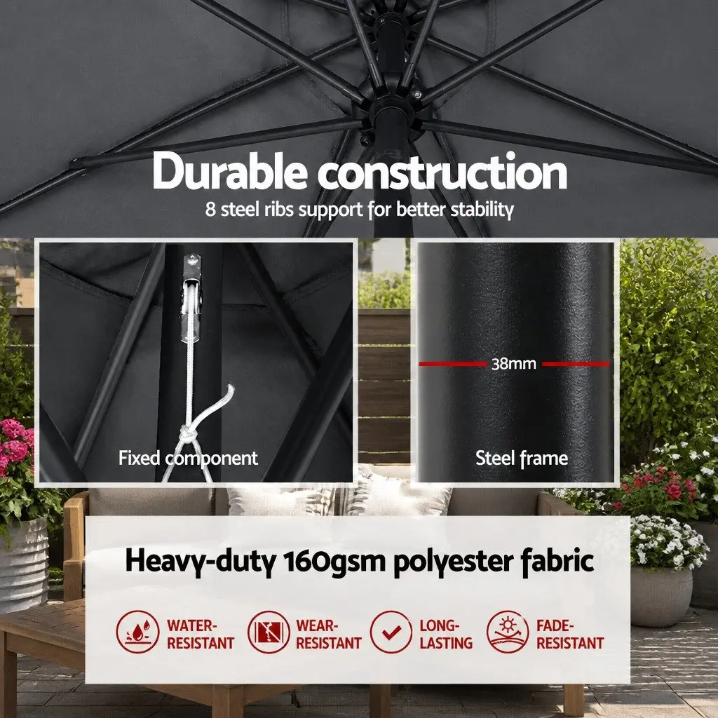Outdoor Umbrella Octagonal 3m Black Polyester Centre Post Garden Patio Beach Sun Shade