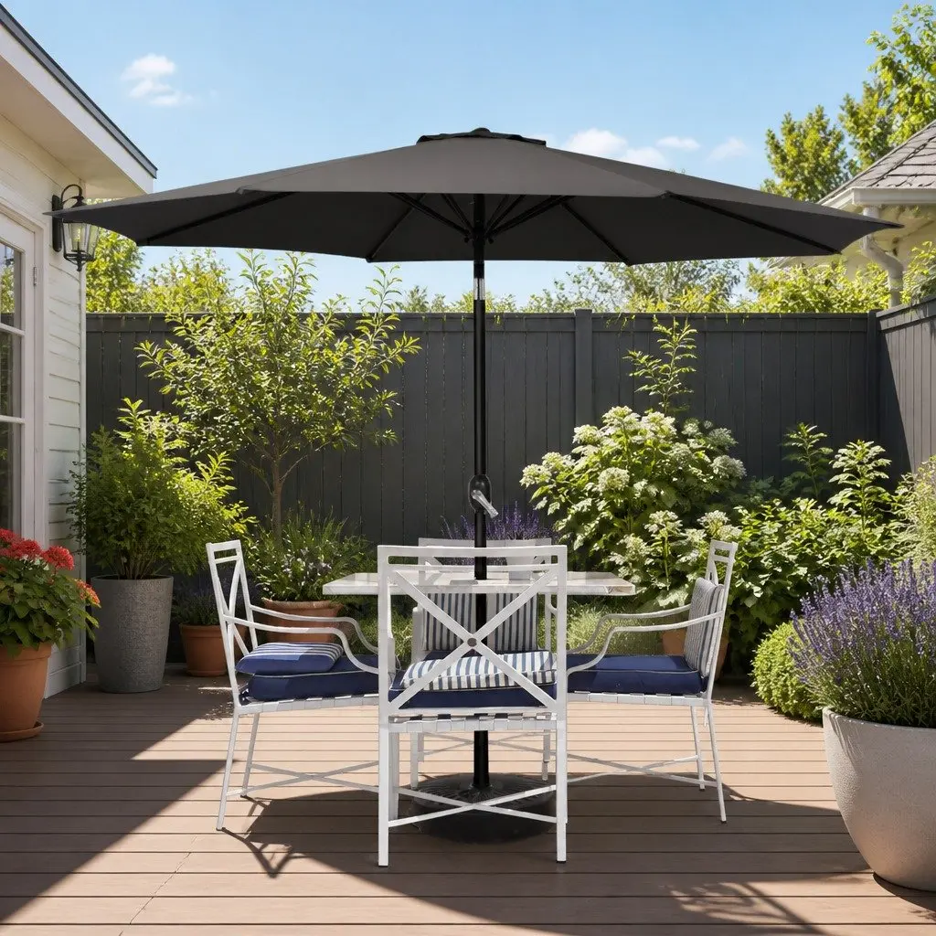 Outdoor Umbrella Octagonal 3m Black Polyester Centre Post Garden Patio Beach Sun Shade