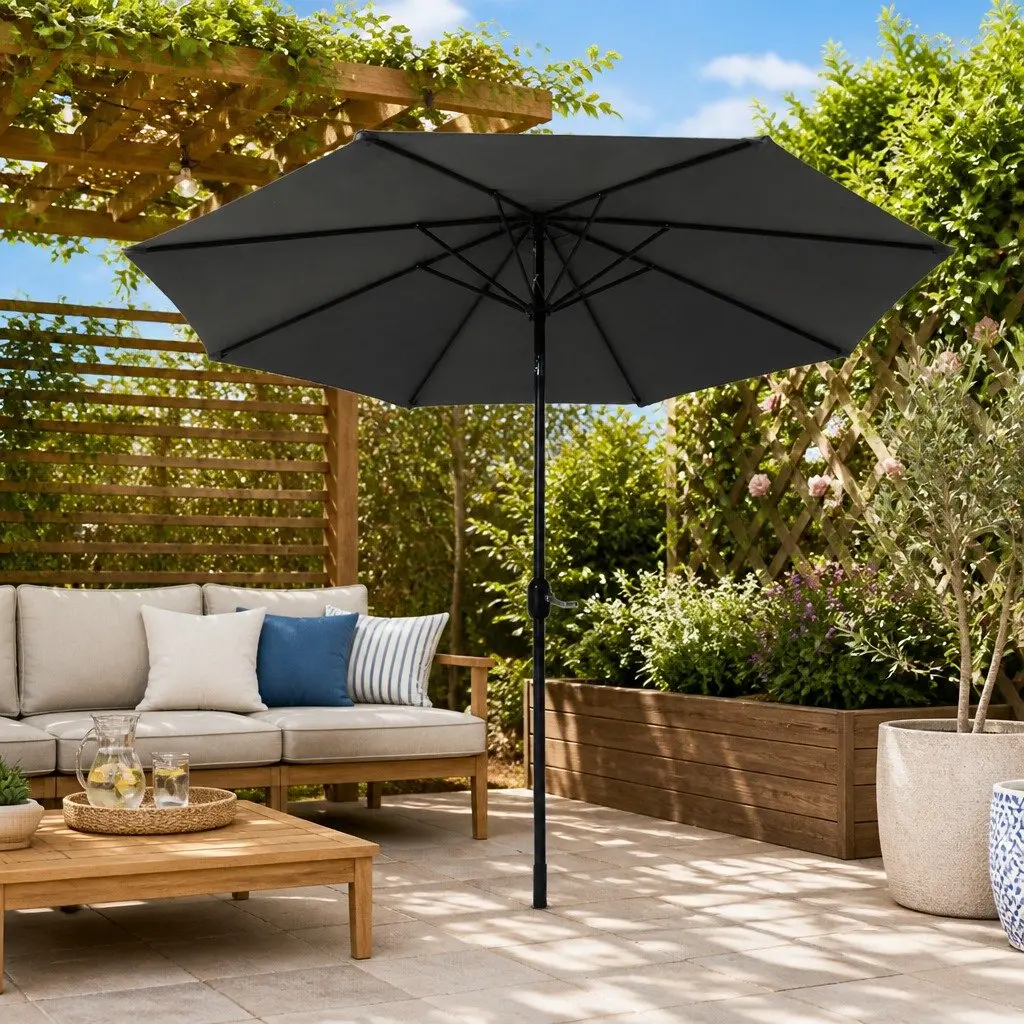 Outdoor Umbrella Octagonal Polyester 3m Charcoal