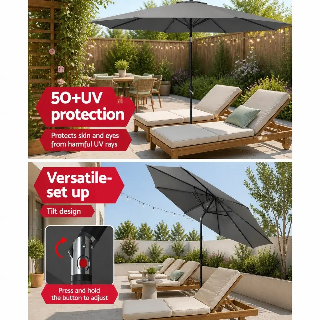 Outdoor Umbrella Octagonal Polyester 3m Charcoal