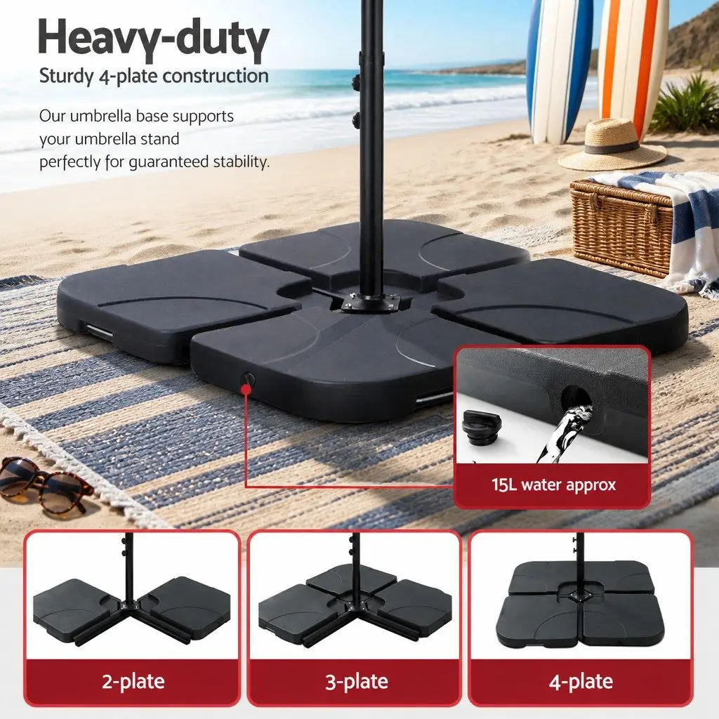 Outdoor Umbrella 4.57m Black Twin Canopy with Base Stand Steel Frame and Polyester Fabric
