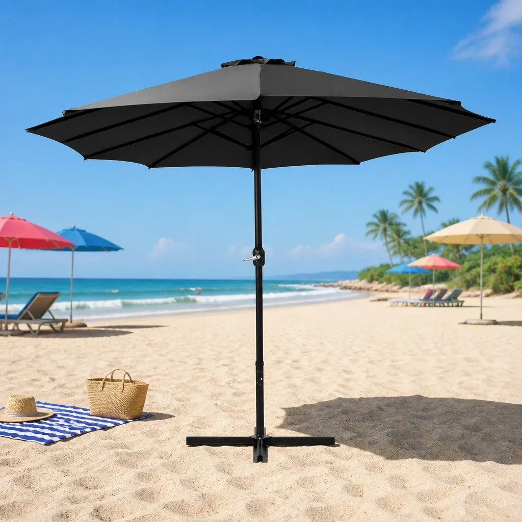 Outdoor Umbrella Steel Frame 4.57m Dodecagon Canopy Black