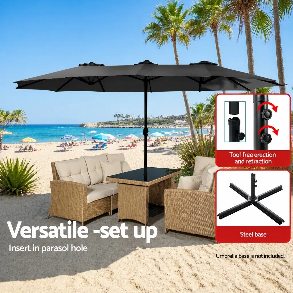 Outdoor Umbrella Steel Frame 4.57m Dodecagon Canopy Black