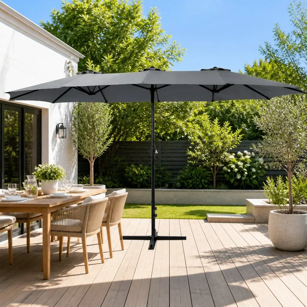 Outdoor Umbrella Dodecagon Canopy 4.57m Charcoal Polyester Coated Steel Frame