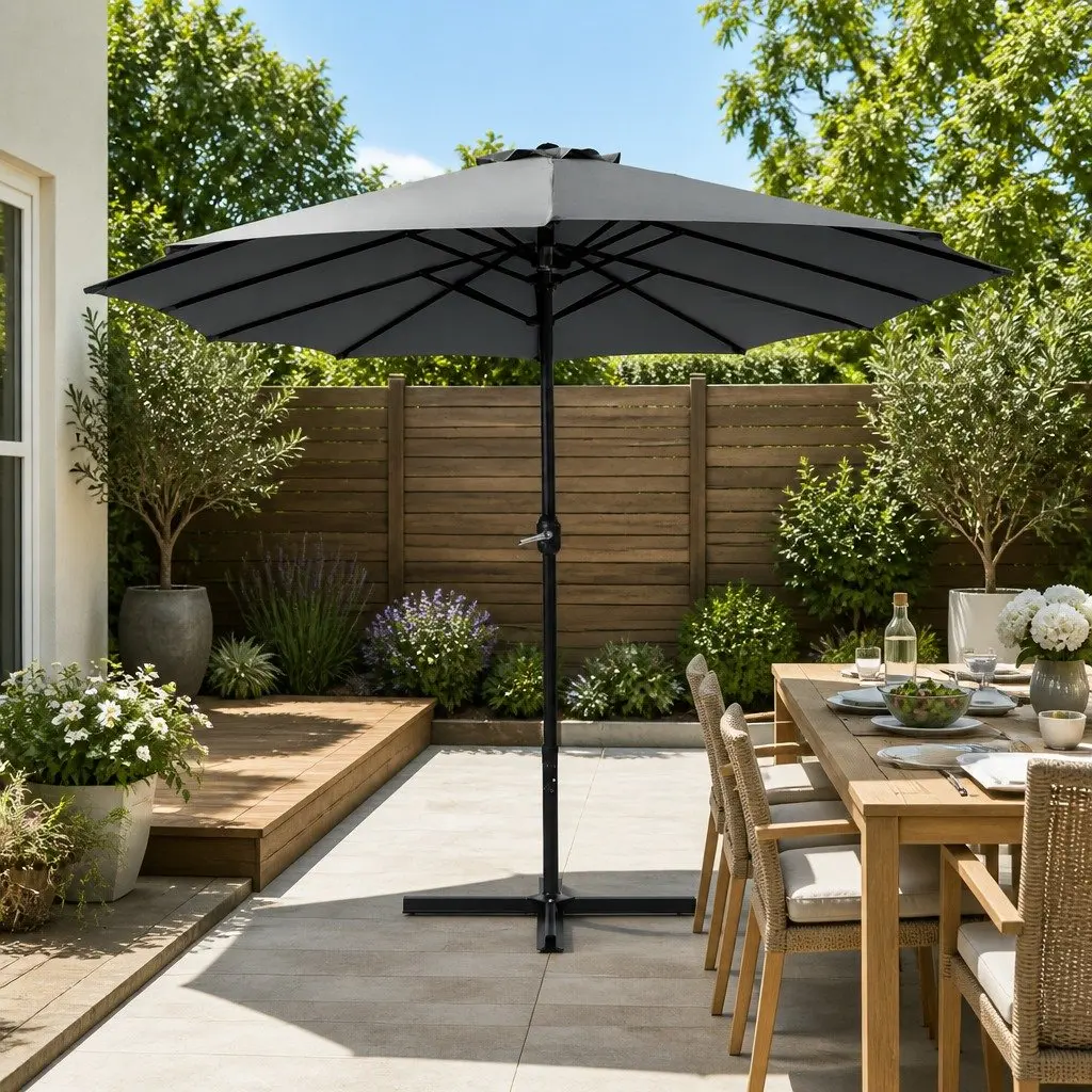 Outdoor Umbrella Dodecagon Canopy 4.57m Charcoal Polyester Coated Steel Frame
