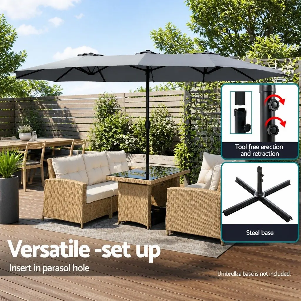 Outdoor Umbrella Dodecagon Canopy 4.57m Charcoal Polyester Coated Steel Frame