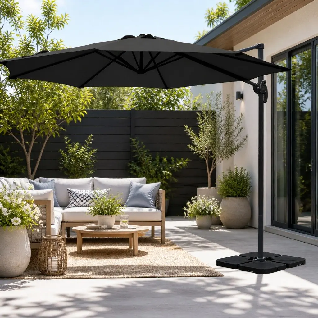 Outdoor Umbrella 3m Octagonal Canopy Side Post Black Water-Resistant Polyester Steel Frame