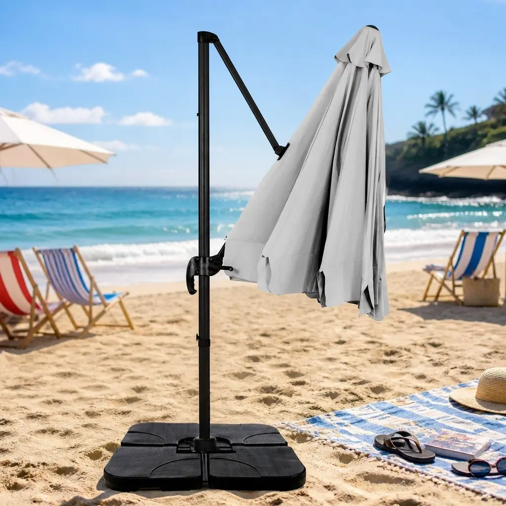 Outdoor Umbrella Aluminium 3m Octagonal Grey UV50+ Sunshade with Water Fillable Base