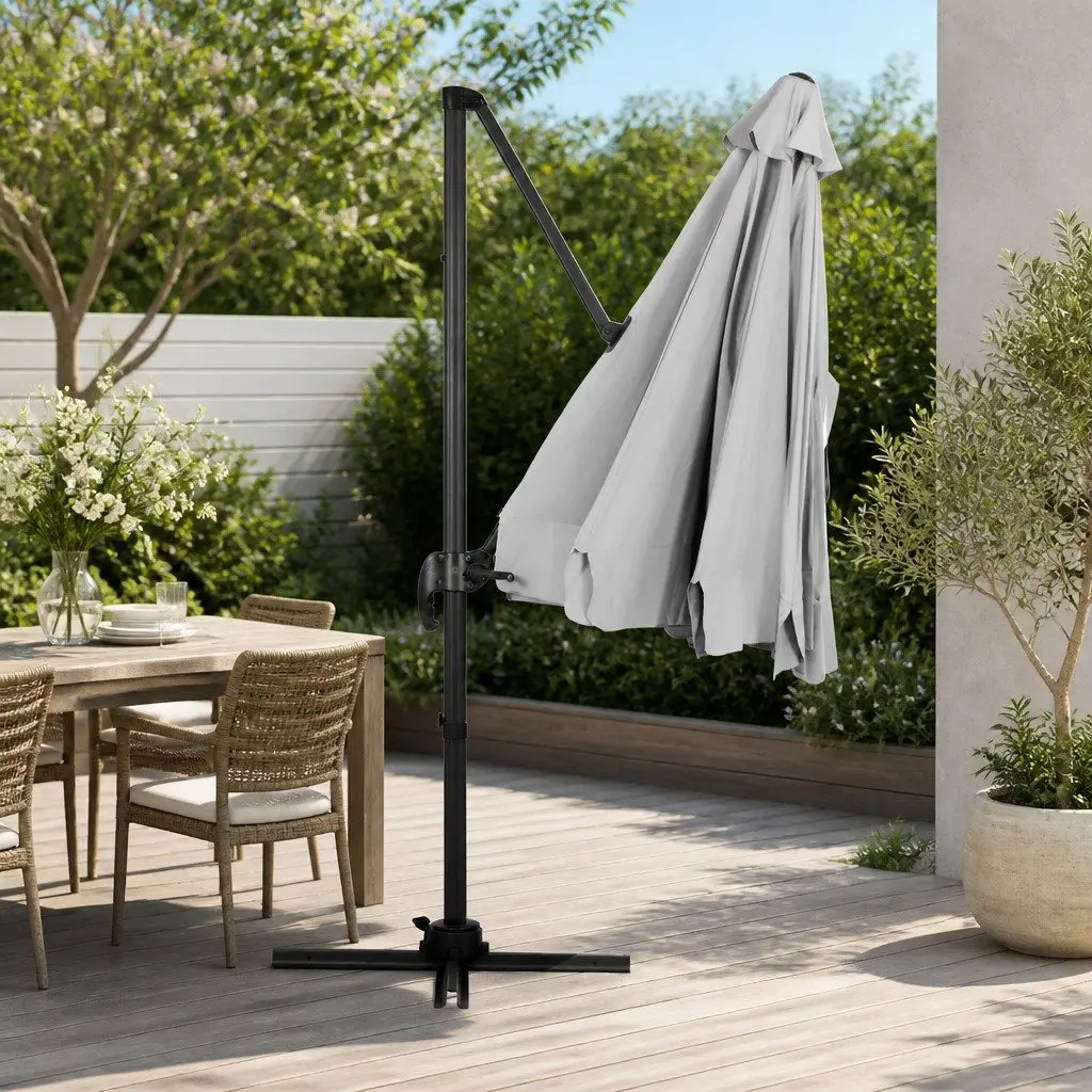 3m Outdoor Cantilever Umbrella Aluminium Frame Octagonal Canopy Grey