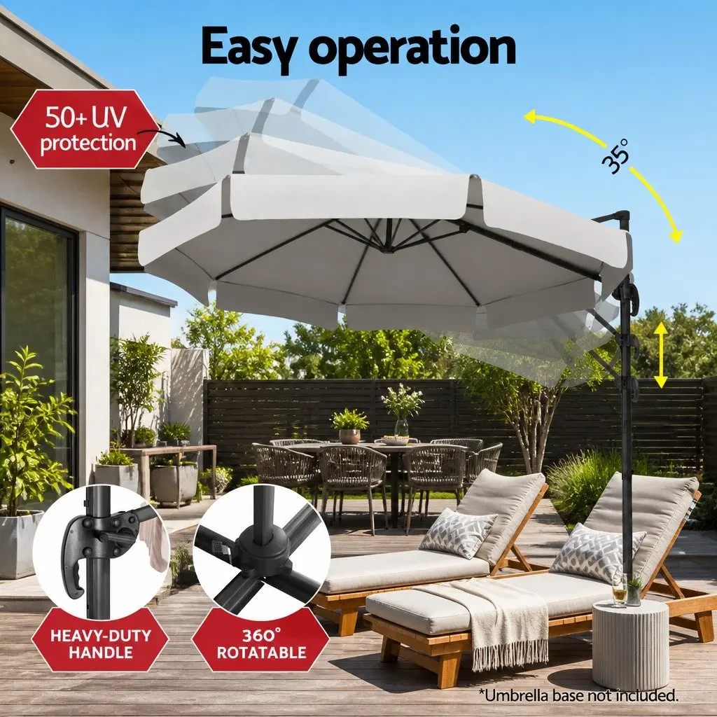 3m Outdoor Cantilever Umbrella Aluminium Frame Octagonal Canopy Grey